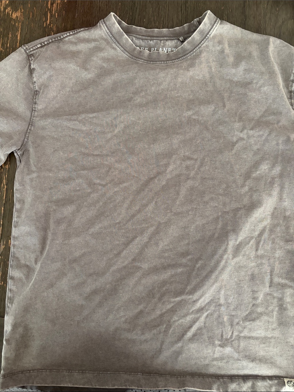 Free Planet Washed Gray Crew Neck Short Sleeve Tee